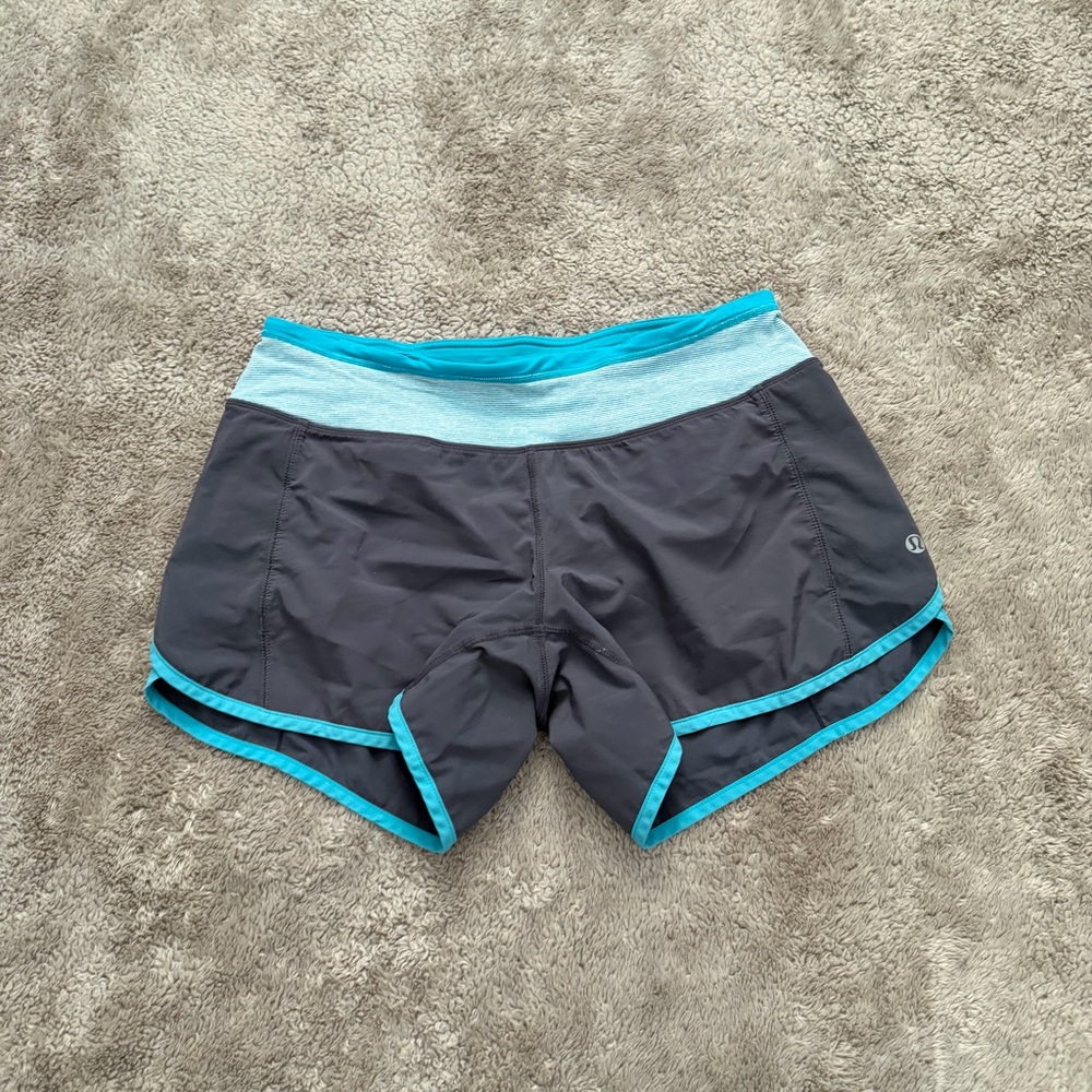 lululemon athletica Gray Athletic Shorts with Teal Trim